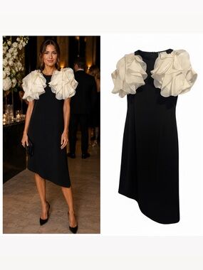 LANVIN Black Cocktail Dress Silk Organza Ruffle US4 Formal Cocktail Party NWT 🟡